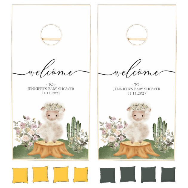 Woodland Sheep New Mommy Baby Shower Cornhole Set