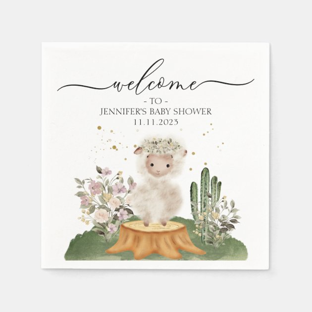 Woodland Sheep Pastel Earth Tone Baby Shower Napkins