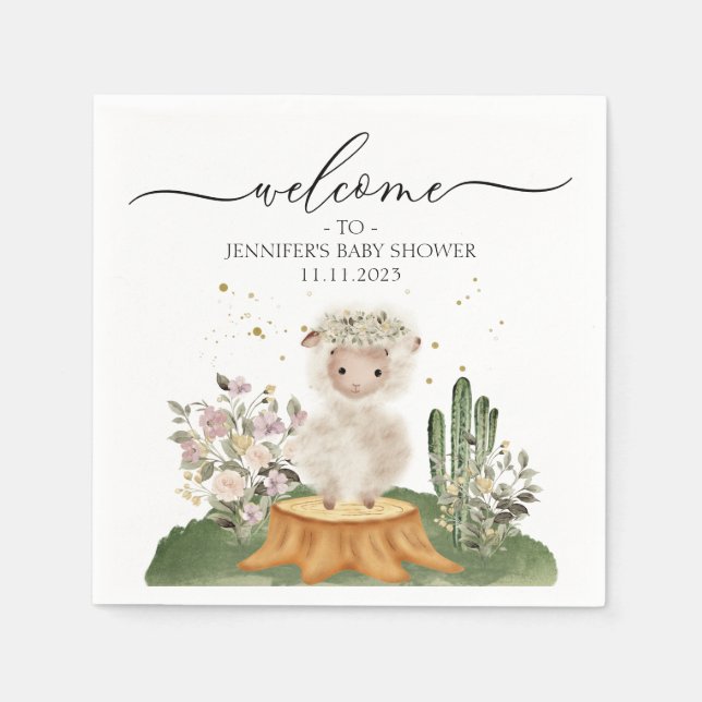 Woodland Sheep Pastel Earth Tone Baby Shower Napkins (Front)