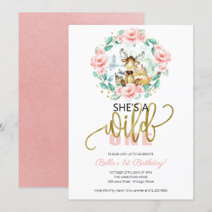 Woodland She's A Wild One First Birthday Invitation