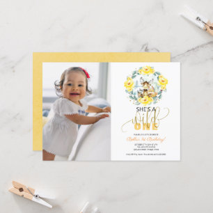 Woodland She's A Wild One Photo First Birthday Inv Invitation