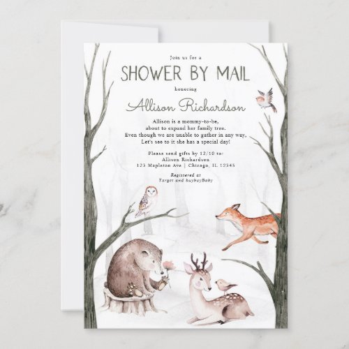 Woodland shower by mail forest friends baby shower invitation