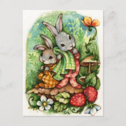 Woodland Siblings - Cute Animal Art Postcard