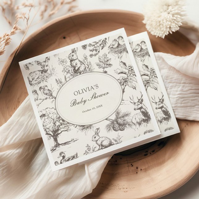 Woodland Sketch Allover Print Baby Shower Napkins (Creator Uploaded)