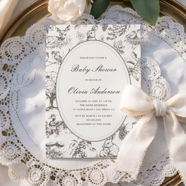 Woodland Sketched Allover Print Baby Shower Invitation (Creator Uploaded)