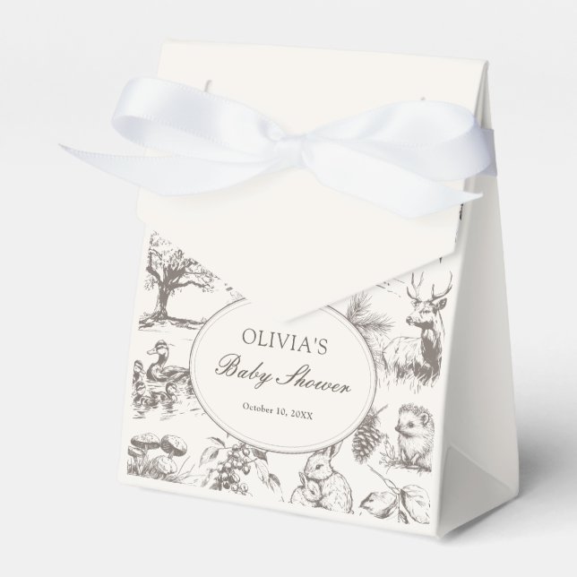 Woodland Sketched Baby Shower Favor Boxes (Front Side)