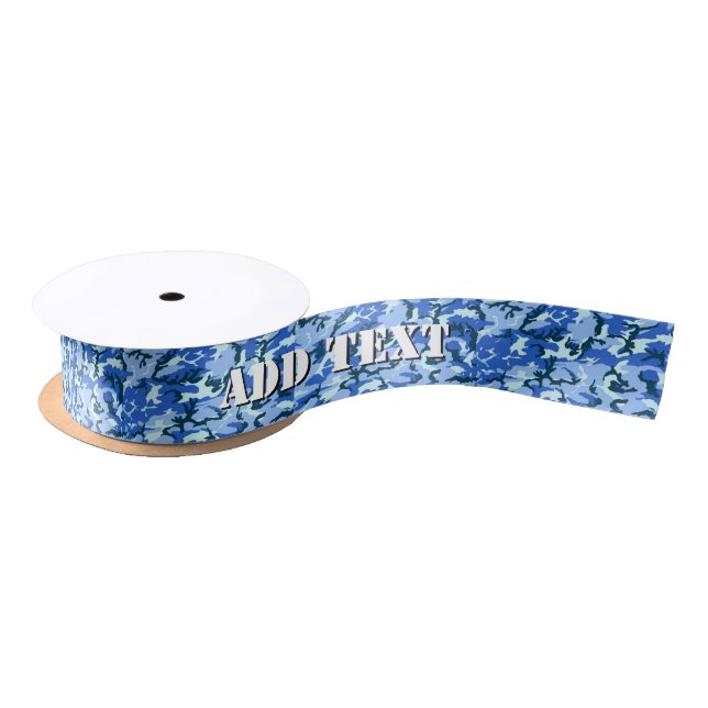 Woodland Sky Blue Camouflage Satin Ribbon (Spool)