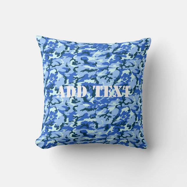 Woodland Sky Blue Camouflage Throw Pillow (Front)