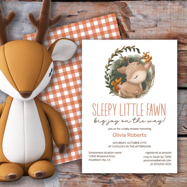 Woodland sleaping baby deer watercolor baby shower invitation (Creator Uploaded)