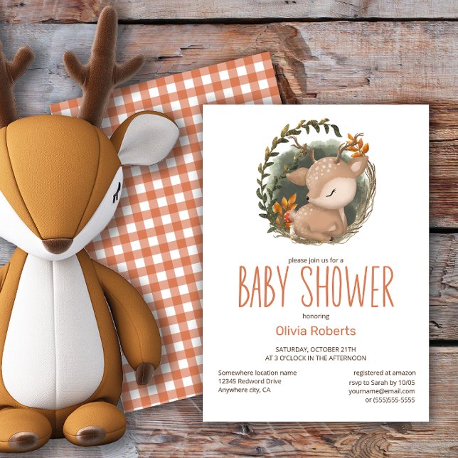 Woodland sleaping baby deer watercolor baby shower invitation (Creator Uploaded)