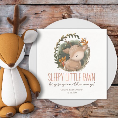 Woodland sleaping baby deer watercolor baby shower napkins