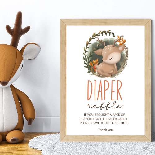 Woodland sleaping deer Baby Shower diaper raffle Poster
