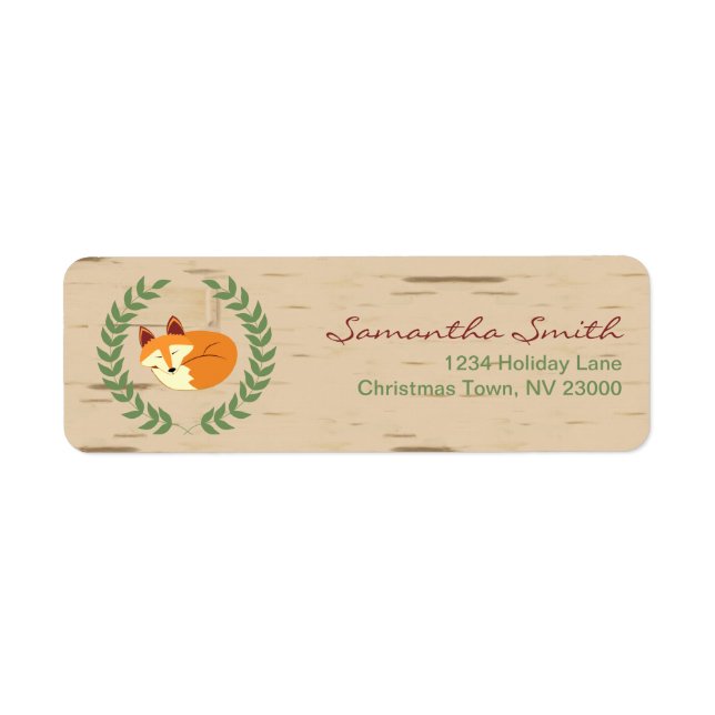 Woodland Sleeping Fox Birch Baby Shower Label (Front)