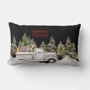 Woodland Snowfall Farmhouse Christmas Lumbar Pillow