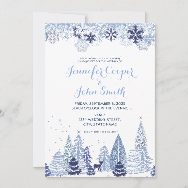 Woodland Snowflakes Winter Wedding Invitation (Front)