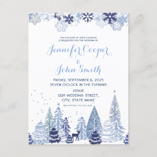 Woodland Snowflakes Winter Wedding  Invitation Postcard