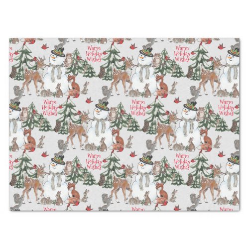 Woodland Snowman Deer Fox Christmas Wishes Gray Tissue Paper