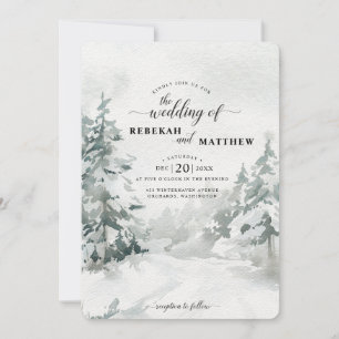 Woodland Snowy Winter Forest Watercolor Invitati Invitation