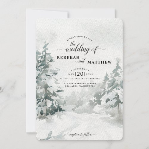Woodland  Snowy Winter Forest Watercolor Invitati Invitation