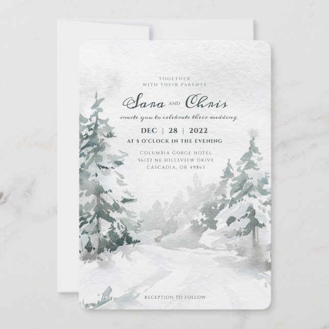 Woodland | Snowy Winter Forest Watercolor Invitation (Front)
