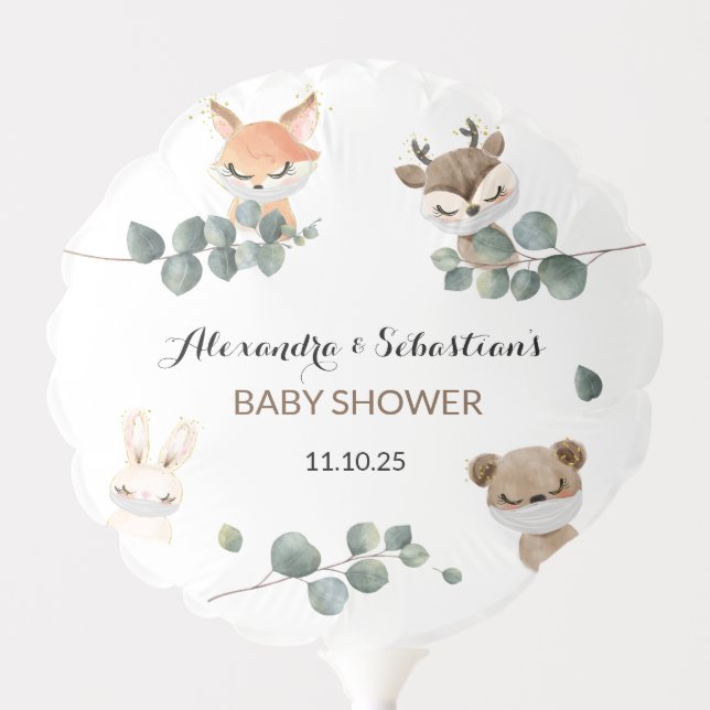 Woodland Social Distance Baby Shower Balloon (Front)