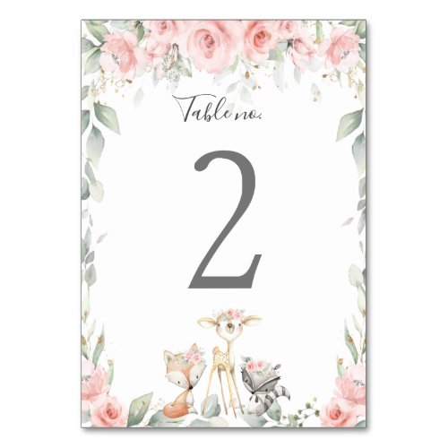 Woodland Soft Blush Floral Baby Shower Birthday Table Number