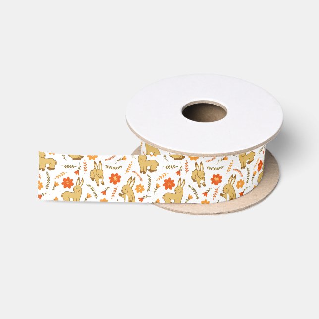 Woodland Spring Bunny Rabbit Floral Satin Ribbon (Spool)