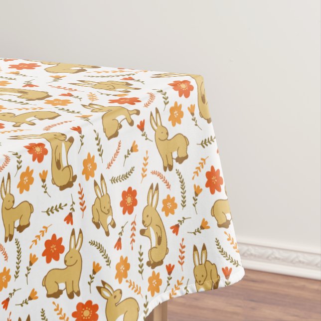 Woodland Spring Bunny Rabbit Floral Tablecloth (In Situ)