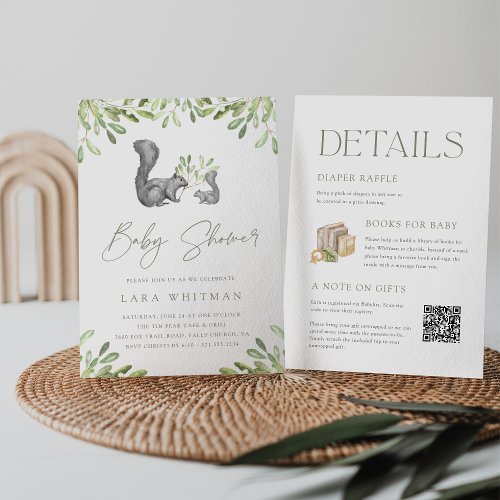 Woodland Squirrel All in One Baby Shower Invitation