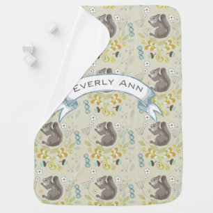 Woodland Squirrel Aqua Baby Girl Blanket