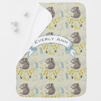 Woodland Squirrel Aqua Baby Girl Blanket