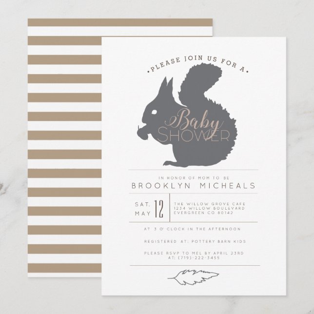Woodland Squirrel Baby Shower Invite (Front/Back)