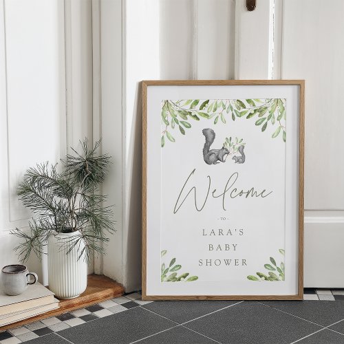 Woodland Squirrel Baby Shower Welcome Sign