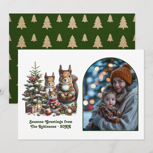 Woodland Squirrel Family Cozy Forest Christmas Holiday Card (Front/Back)