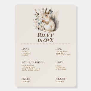 Woodland Squirrel First Birthday Milestone Poster