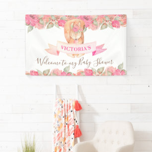 Woodland Squirrel Floral Baby Shower Welcome Banner