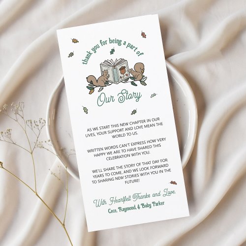 Woodland Squirrels Book Baby Shower Thank You  Card
