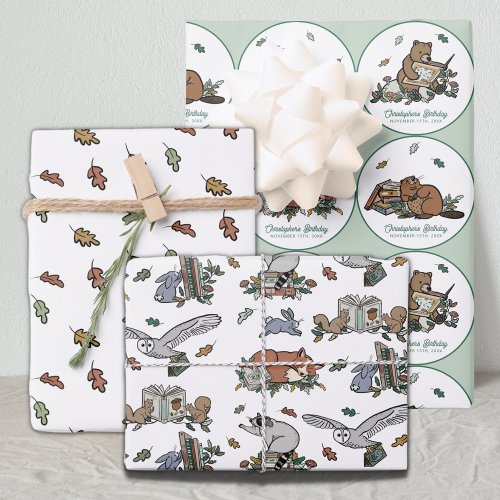 Woodland Story Book Birthday Wrapping Paper Sheets