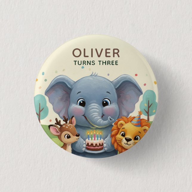 Woodland Storybook Animals 3rd Birthday Party Button (Front)