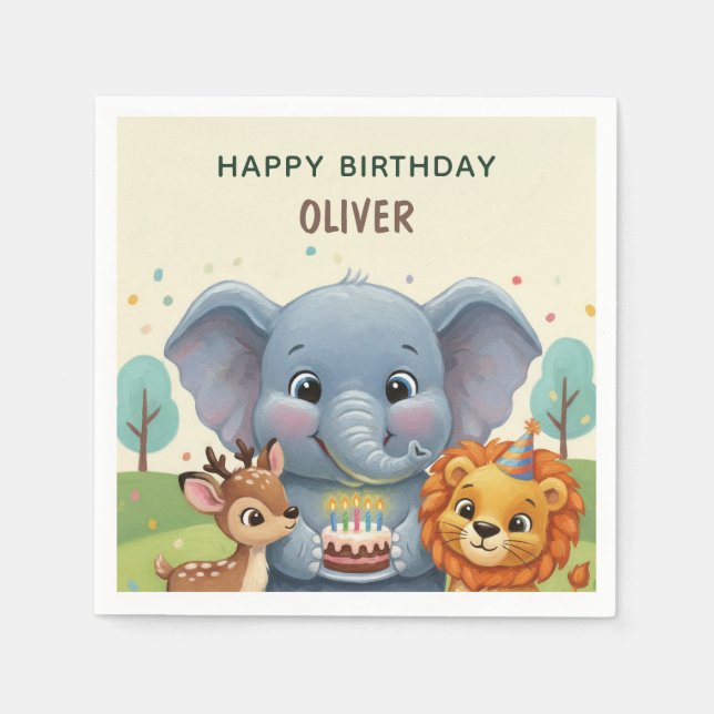 Woodland Storybook Animals Happy Birthday Napkins (Front)
