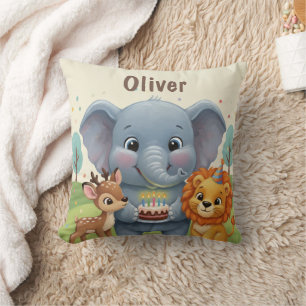 Woodland Storybook Animals Personalized Birthday Throw Pillow