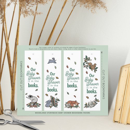 Woodland Storybook Baby Shower Bookmark Sheet