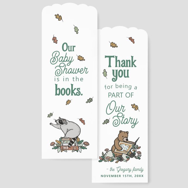 Woodland Storybook Baby Shower Thank You Favors Bookmarks (Front & Back)