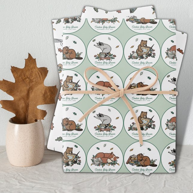 Woodland Storybook Baby Shower Wrapping Paper Sheets (Personalized Baby Shower Wrapping Paper - Woodland Storybook Themed)