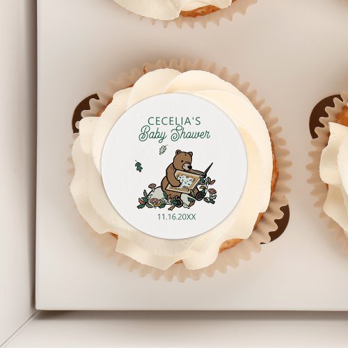 Woodland Storybook Bear Baby Shower Edible Frosting Rounds