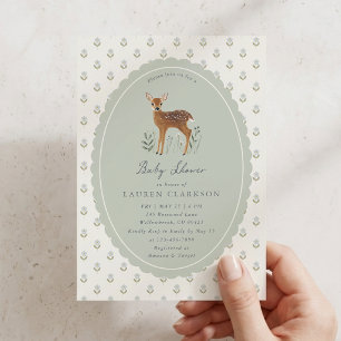 Woodland Storybook Fawn Vintage Baby Shower Invitation