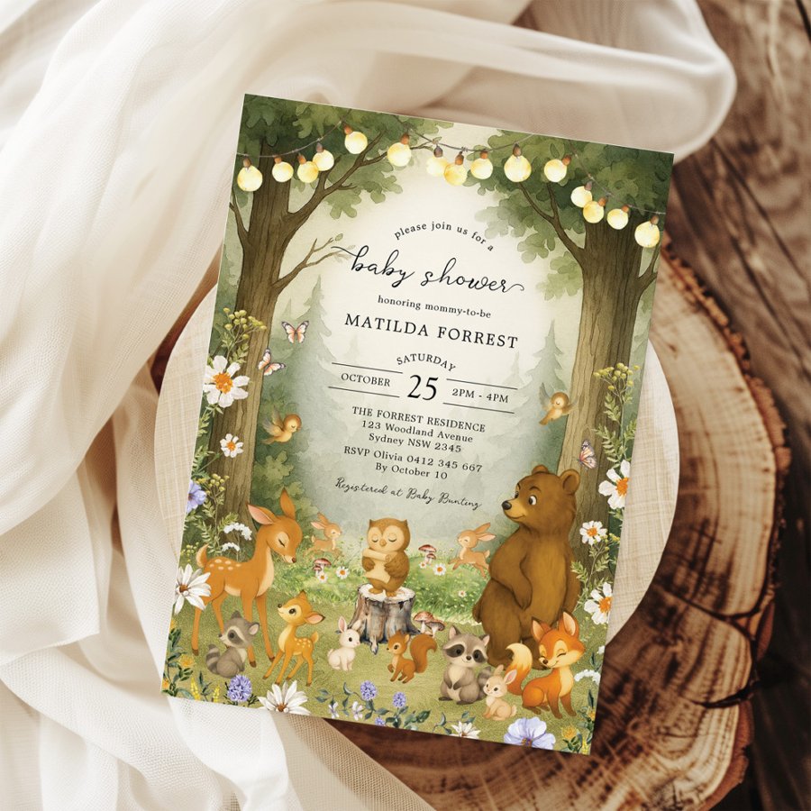 Woodland Storybook Forest Animals Baby Shower Invitation