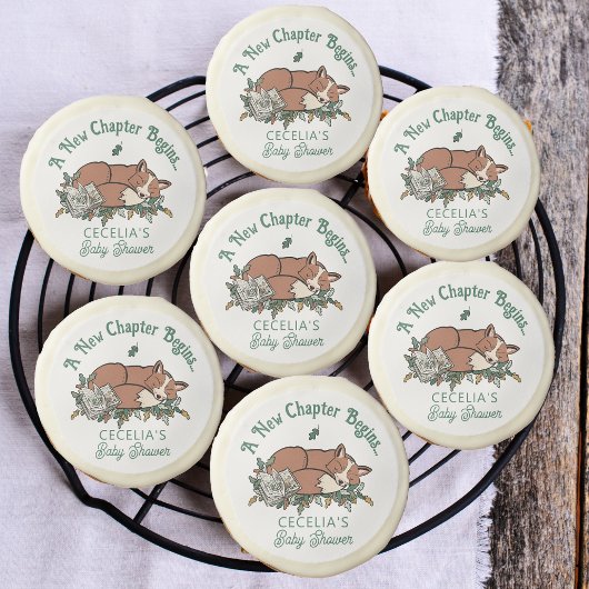 Woodland Storybook New Chapter Begins Baby Shower Sugar Cookie