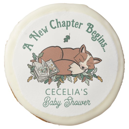Woodland Storybook New Chapter Begins Baby Shower Sugar Cookie (Front)