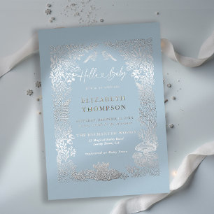 Woodland Storybook Winter Forest Ice Baby Shower Foil Invitation
